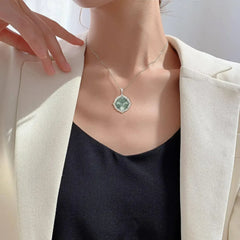 Luxury Sweater Chain Femininity S925 Silver Set Large Natural Green - Femstylo