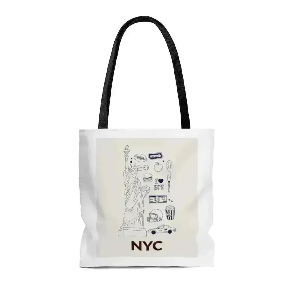 NYC Tote Bag - Medium Polyester Shopper with City Symbols - Femstylo