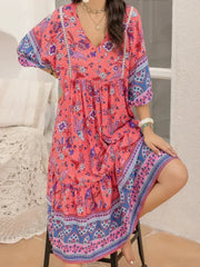 Printed Puff Sleeve Midi Dress - Femstylo