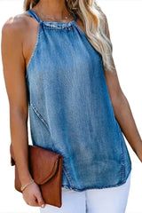 Halter Neck Denim Tank Top - Femstylo