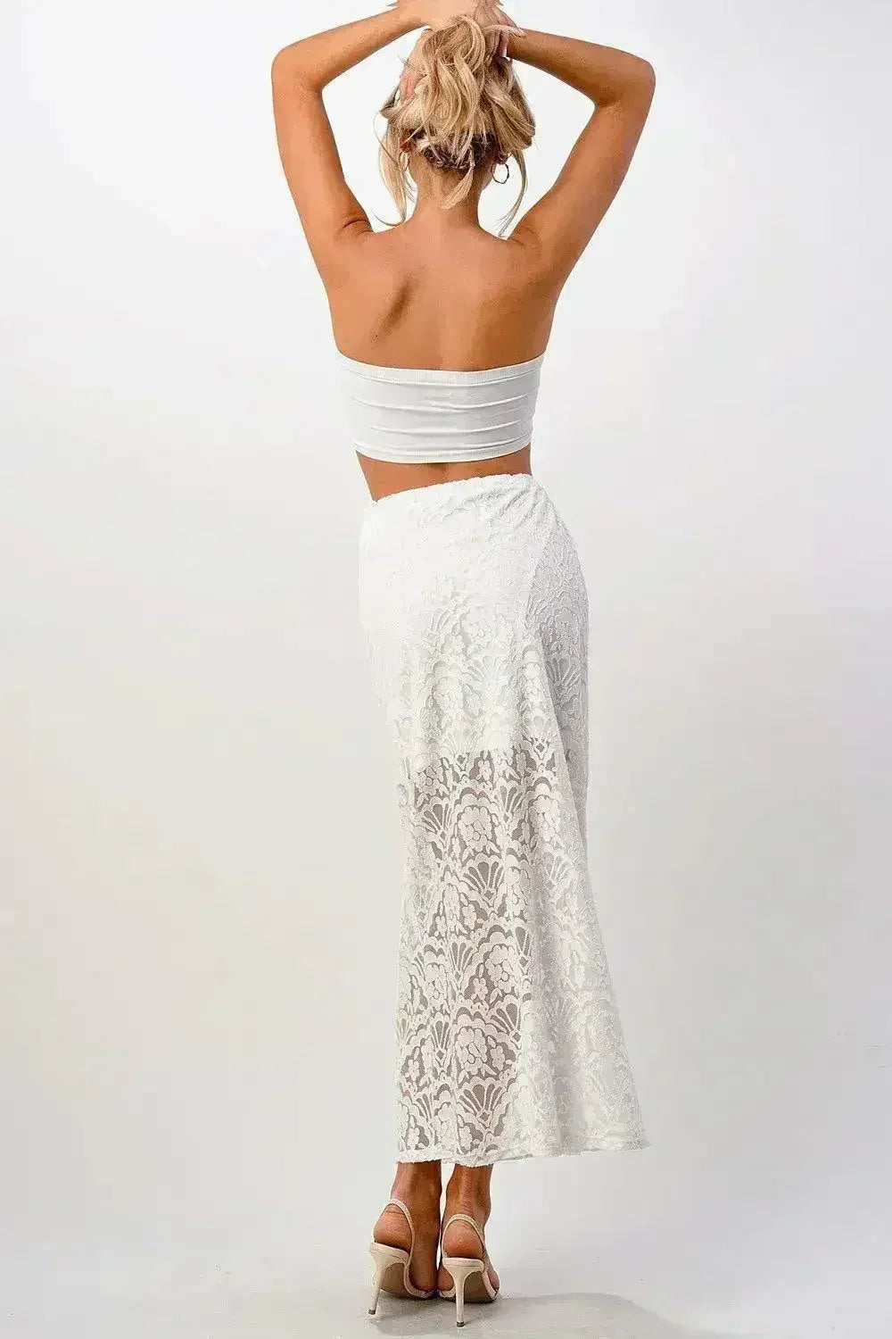 Sheer Lace Maxi Skirt with Drawstring Waist - Femstylo