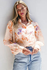 White Balloon Sleeve Floral Shirt - Loose Fit Blouse | Femstylo - Femstylo
