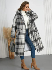 Plaid Double-Breasted Long Sleeve Longline Coat - Femstylo
