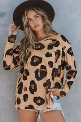 Leopard Print Long Sleeve Loose Top - Femstylo