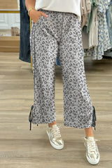 Khaki Leopard Print High Rise Knot Side Pants