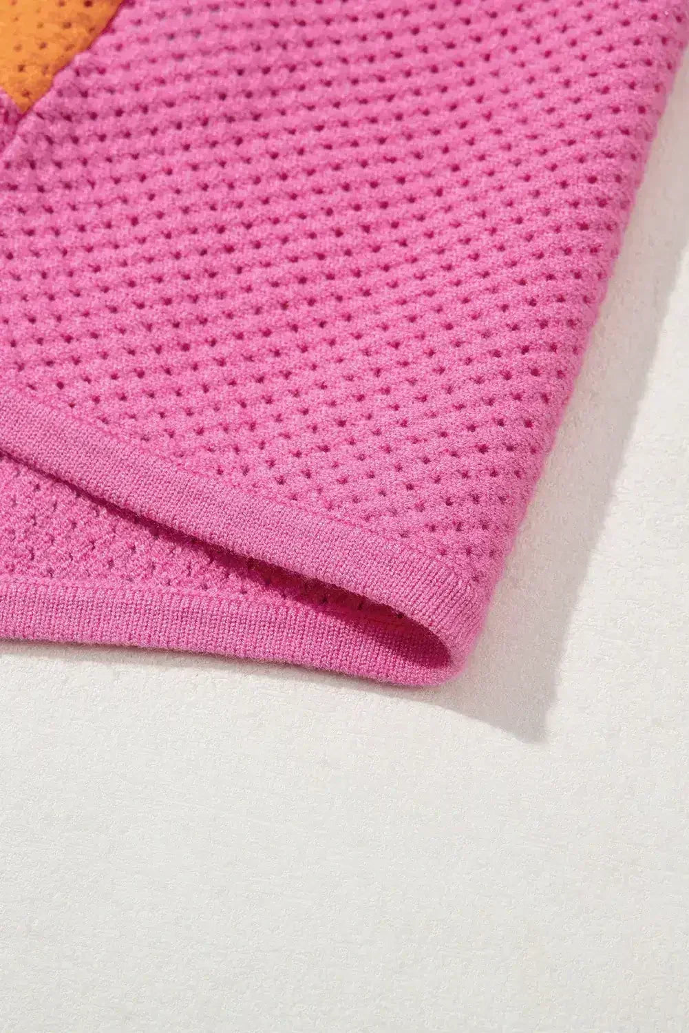 Orange Colorblock Eyelet Casual Knit T Shirt - Femstylo