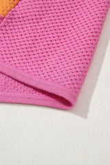 Orange Colorblock Eyelet Casual Knit T Shirt - Femstylo