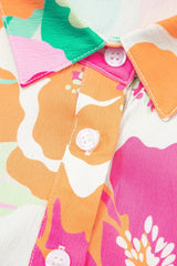 Green Floral Puff Sleeve Buttoned Babydoll Dress