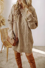 Parchment Cable Knit Drop Shoulder Loose Fit Sweater Dress - Femstylo