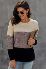 Winter Black Color Block Netted Texture Pullover Sweater - Femstylo