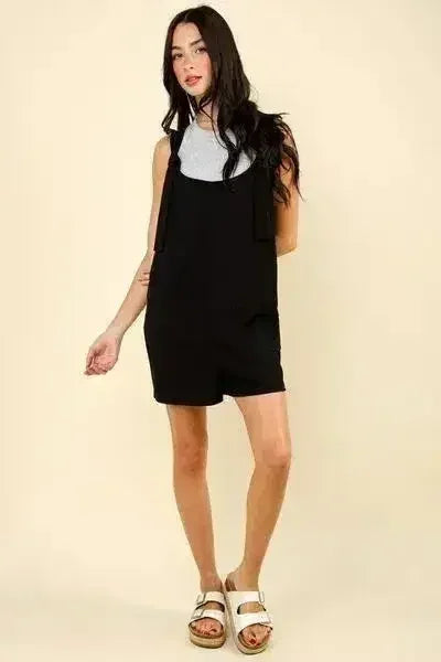 VERY J Tie Shoulder Front Pocket Romper - Femstylo