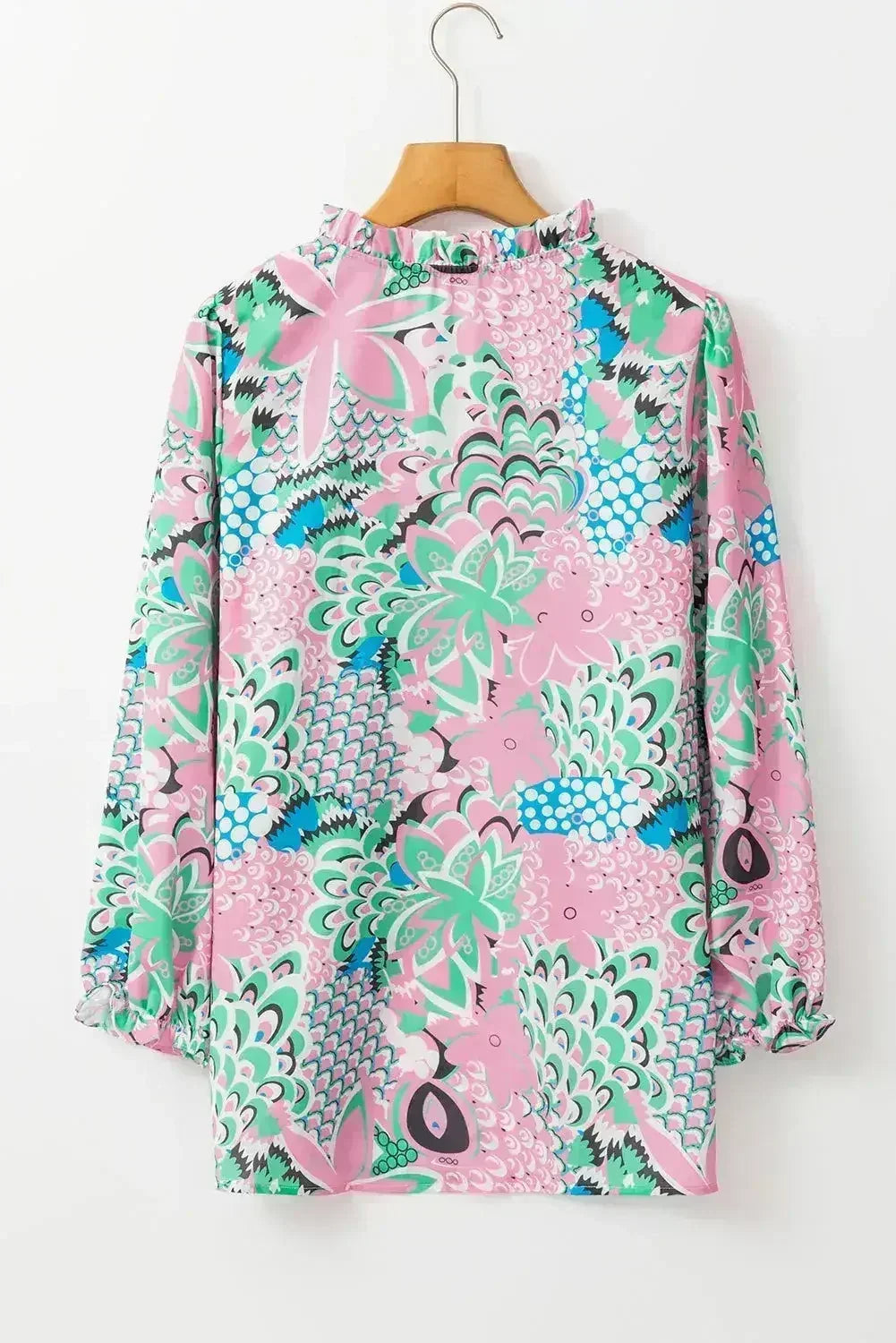 Green Floral V-Neck Blouse – Tied Detail & Loose Fit | Feminine Style - Femstylo