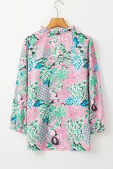 Green Floral V-Neck Blouse – Tied Detail & Loose Fit | Feminine Style - Femstylo