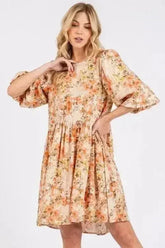 Mittoshop Flower Print Linen Blend Babydoll Mini Dress - Femstylo