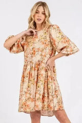 Mittoshop Flower Print Linen Blend Babydoll Mini Dress - Femstylo