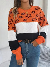 Star Contrast Round Neck Sweater - Femstylo