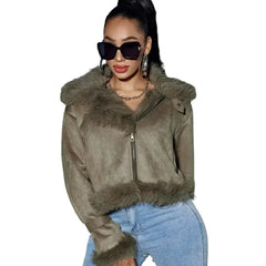 Women's Suede Short Coat – Faux Leather Fall & Winter Streetwear - Femstylo