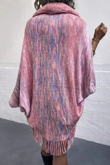 Open Front Fringe Hem Poncho - Femstylo