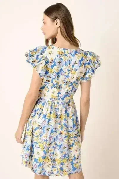 Mittoshop Floral V-Neck Cap Sleeve Mini Dress - Femstylo