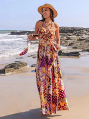 Slit Printed Halter Neck Cami Dress - Femstylo
