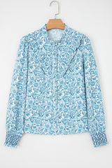 Sky Blue All Over Floral Puff Sleeve Shirt