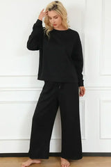 Black Ultra Loose Textured 2pcs Slouchy Outfit - Femstylo