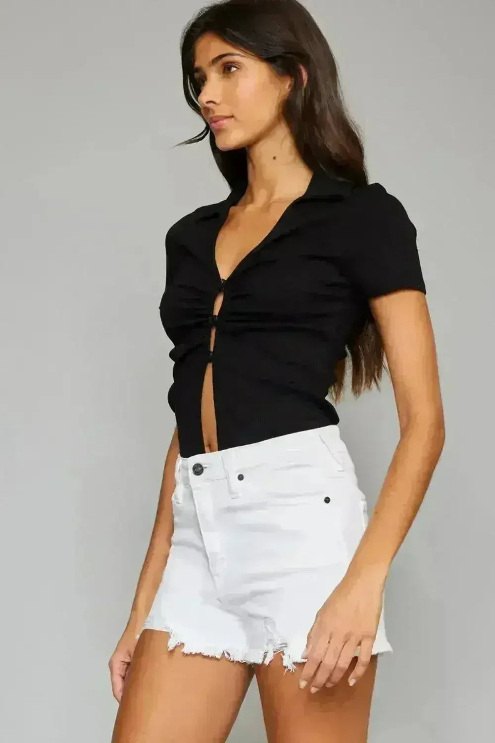 Kancan Full Size High Rise Frayed Hem Denim Shorts - Femstylo