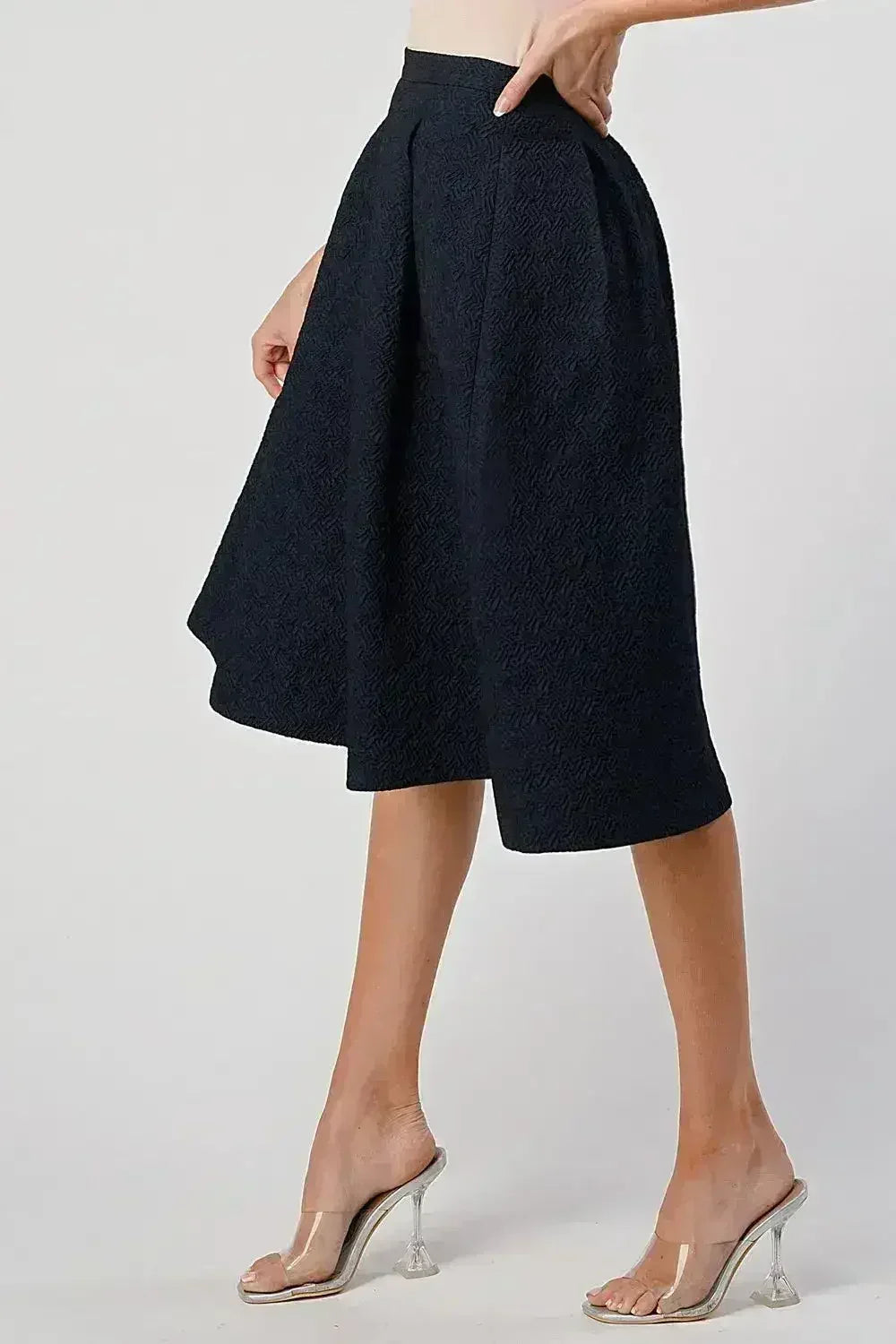 Textured A-Line Midi Skirt with Pleats - Femstylo