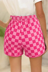 Black Checkered Drawstring Elastic Waist Casual Shorts - Femstylo