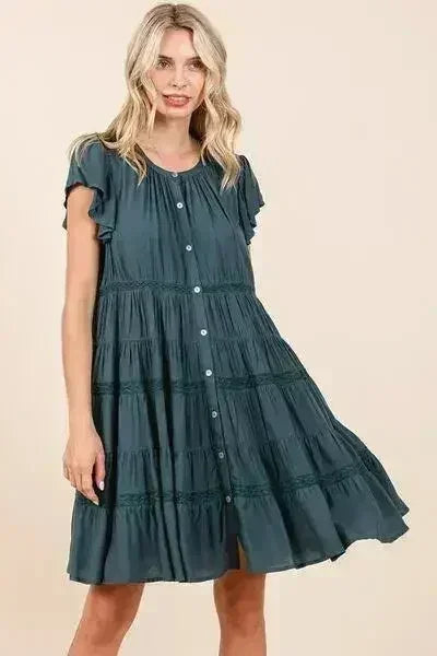 Mittoshop Lace Detail Ruffled Button Down Tiered Dress - Femstylo