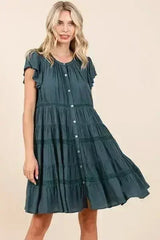 Mittoshop Lace Detail Ruffled Button Down Tiered Dress - Femstylo