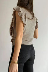 Khaki Cascading Ruffles Knit Tank Top - Femstylo