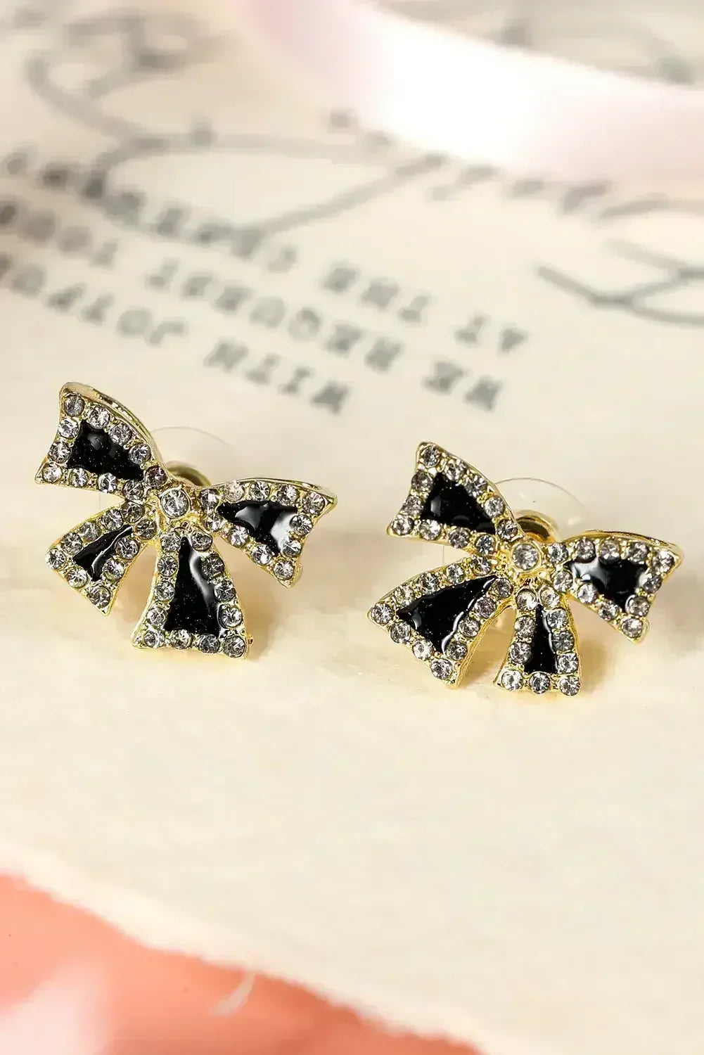 Black Rhinestone Bowknot Stud Earrings - Femstylo