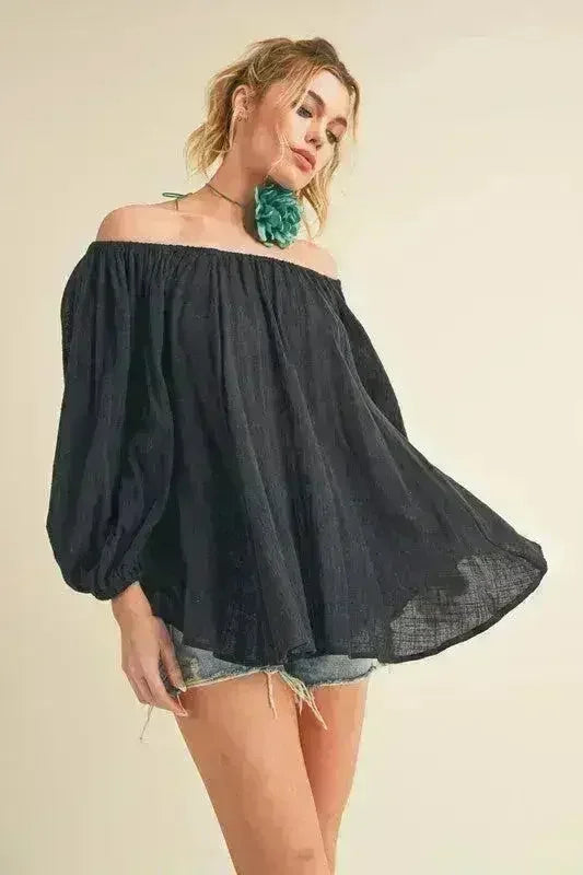 Aemi + Co Off-Shoulder Balloon Sleeve Blouse - Femstylo