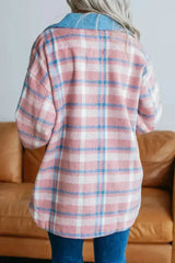 Plaid Collared Jacket – Long Sleeve Polyester Unlined Top - Femstylo