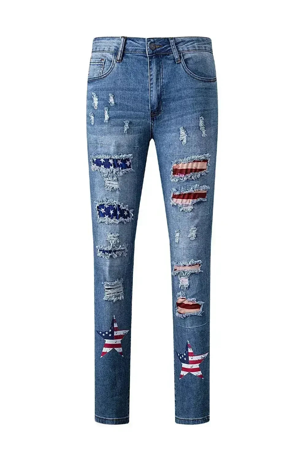 American Flag Patched Distressed Jeans - Femstylo