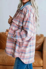 Plaid Collared Jacket – Long Sleeve Polyester Unlined Top - Femstylo