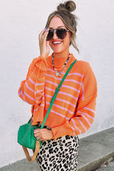 Orange Stripe Ribbed High Neck Drop Shoulder Boxy Fit Sweater