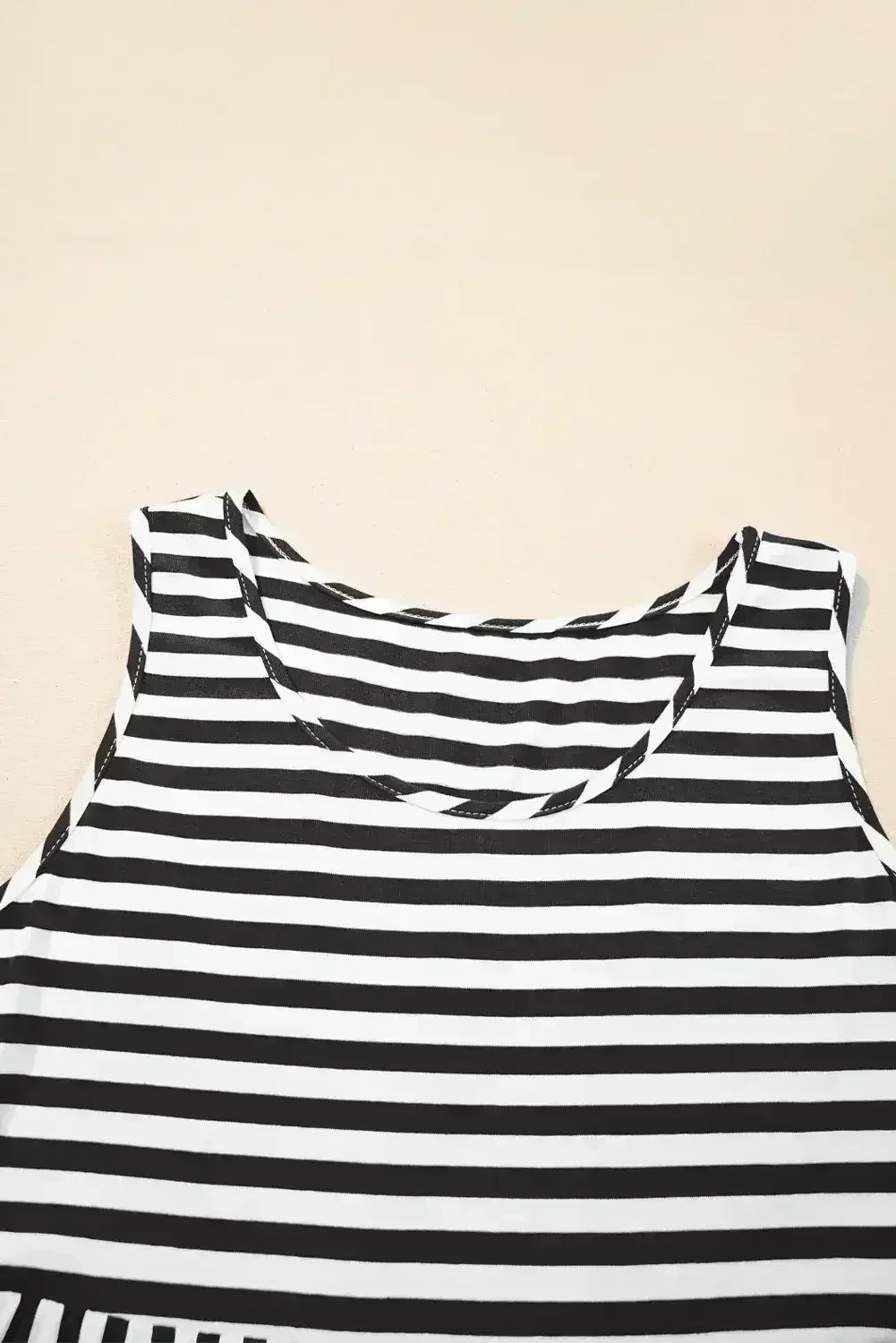 Black Stripe U Neck Sleeveless Loose Fit Mini Dress - Femstylo