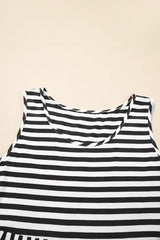 Black Stripe U Neck Sleeveless Loose Fit Mini Dress - Femstylo