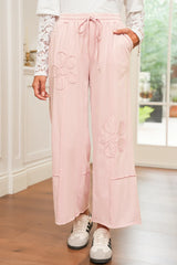 Pink Flower Patch Mineral Washed Cropped Wide Leg Pants
