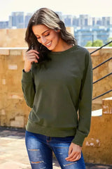 Green French Terry Cotton Blend Sweatshirt - Femstylo