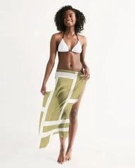 Sheer Sarong Swimsuit Cover Up Wrap / Geometric Beige and White - Femstylo