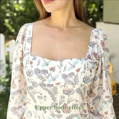 Women's Square Neck Long Sleeved Printed Dress - Femstylo