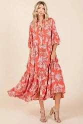 Mittoshop Abstract Leaf Print Tiered Ruffle Dress - Femstylo