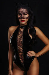 Latex Black Bodysuit PVC Bodycon Bodysuit Cat Latex Sexy Look - Femstylo