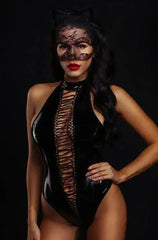 Latex Black Bodysuit PVC Bodycon Bodysuit Cat Latex Sexy Look - Femstylo