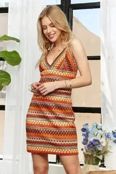 ADORA Contrast Striped V-Neck Mini Dress - Femstylo