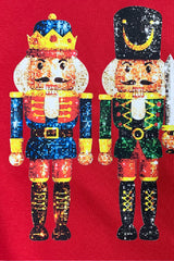 Red Christmas Metallic Nutcracker Heat Transfer Printing Graphic Crew Neck Sweatshirt