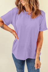 Wisteria Solid Color Basic Crew Neck Plain Tee